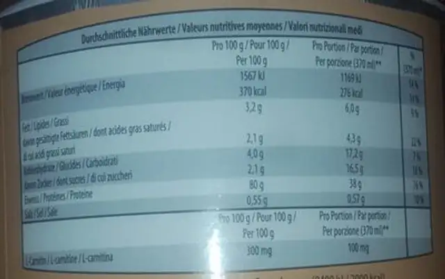 Protéines en poudre goût chocolat nutrition facts table
