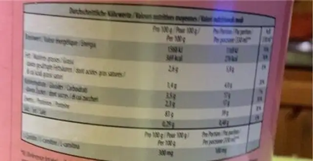 Protein Drink (poudre) nutrition facts table