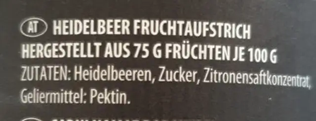 Hofer Gourmet Heidelbeere 75% ingredients label