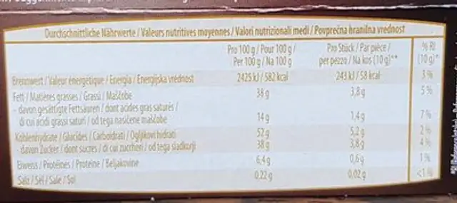 Carré noisettes nutrition facts table