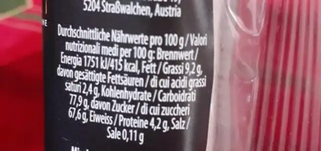 Torrone morbido nutrition facts table