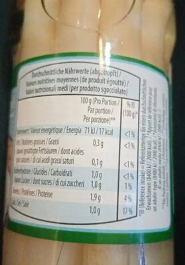 Stangenspargel nutrition facts table