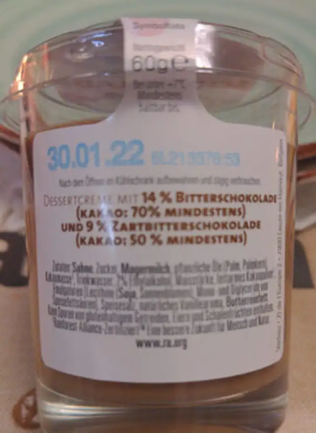Schokolade ingredients label