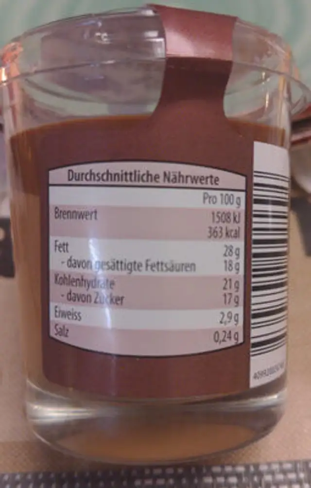 Schokolade nutrition facts table