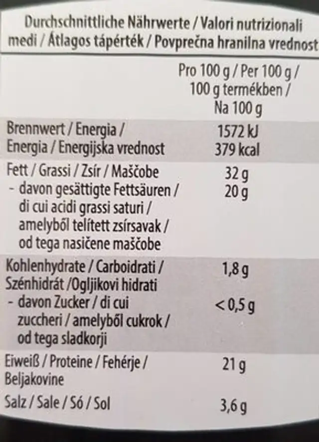 Roquefort nutrition facts table