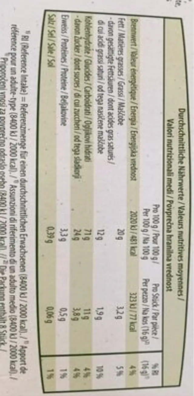 Bio Doppelkekse Kakao nutrition facts table