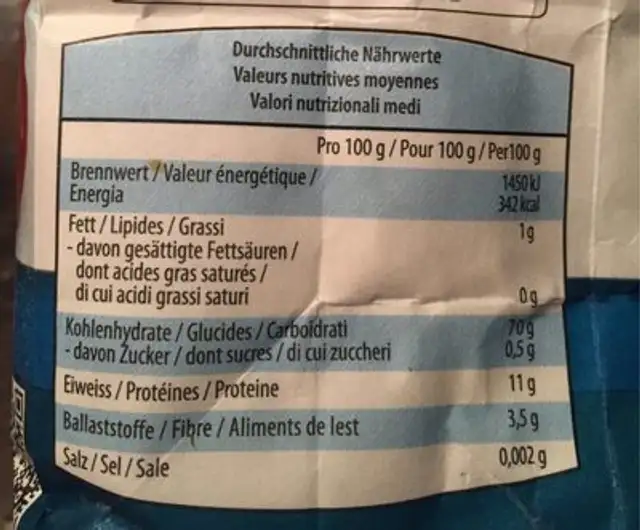 Zopfmehl - Farine pour tresse - farina per treccie nutrition facts table