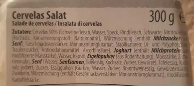 Salade de cervelas ingredients label