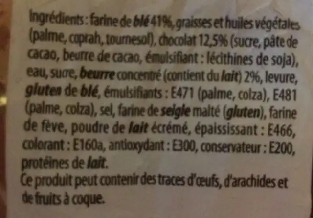 Pains au chocolat ingredients label