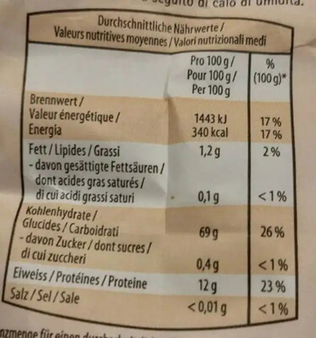 Farine d'épautre nutrition facts table