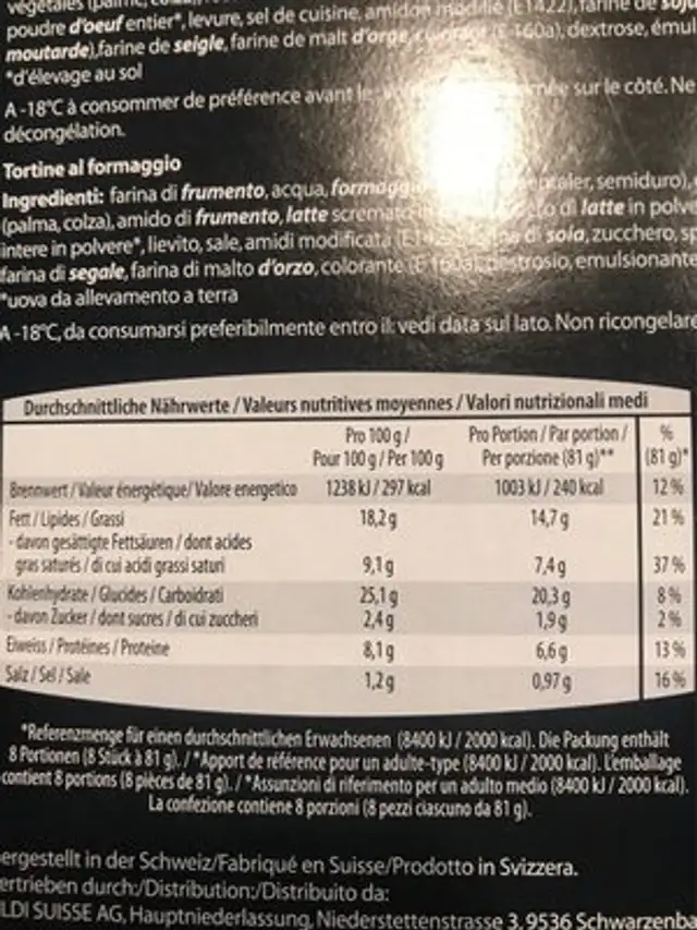 Ramequins au fromage nutrition facts table