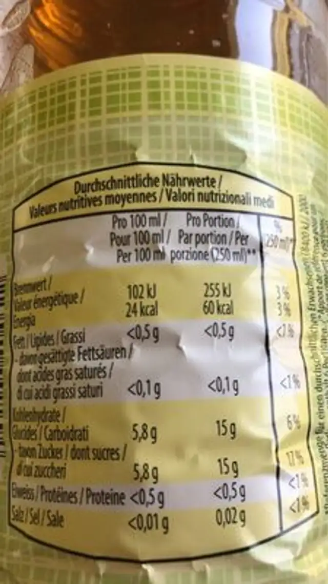 Ice tea hugo nutrition facts table