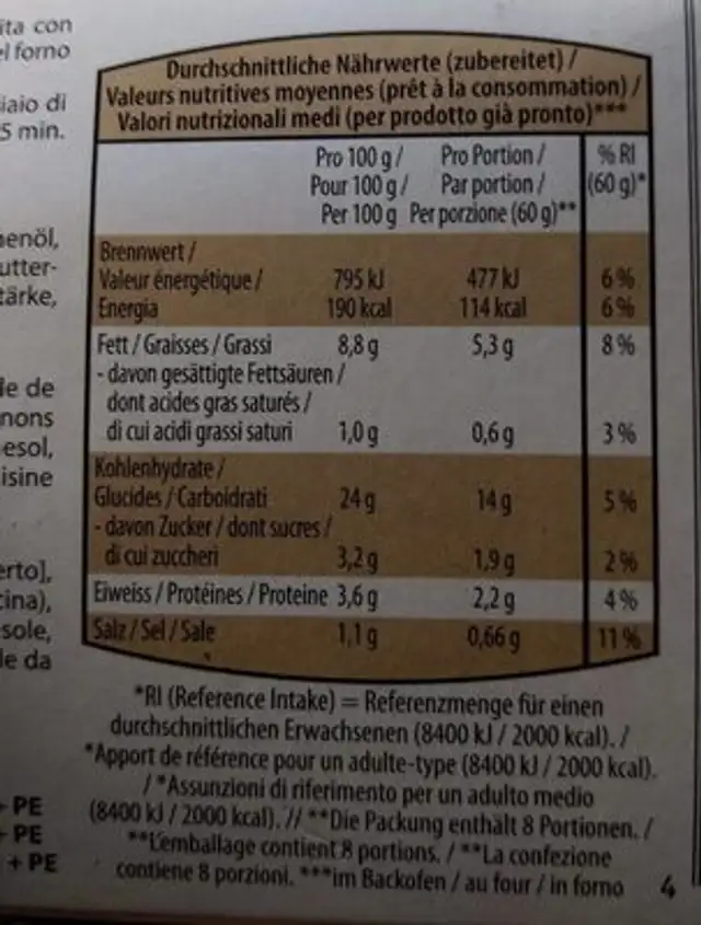 Plätzli au champignons nutrition facts table