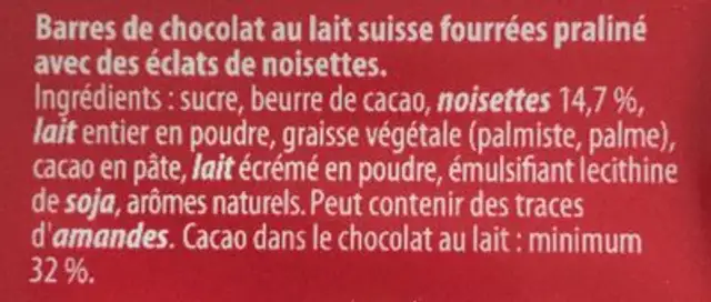 Branche au chocolat ingredients label