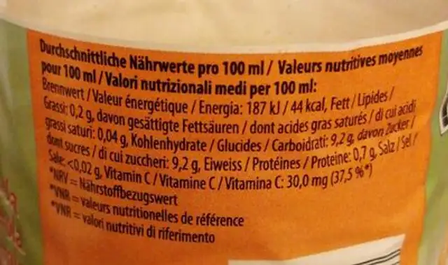 Fair Fruits Orange douce-acréola nutrition facts table