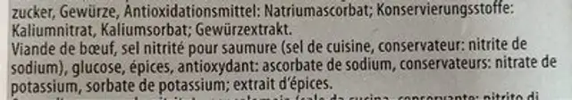 Viande de boeuf crue séchée ingredients label