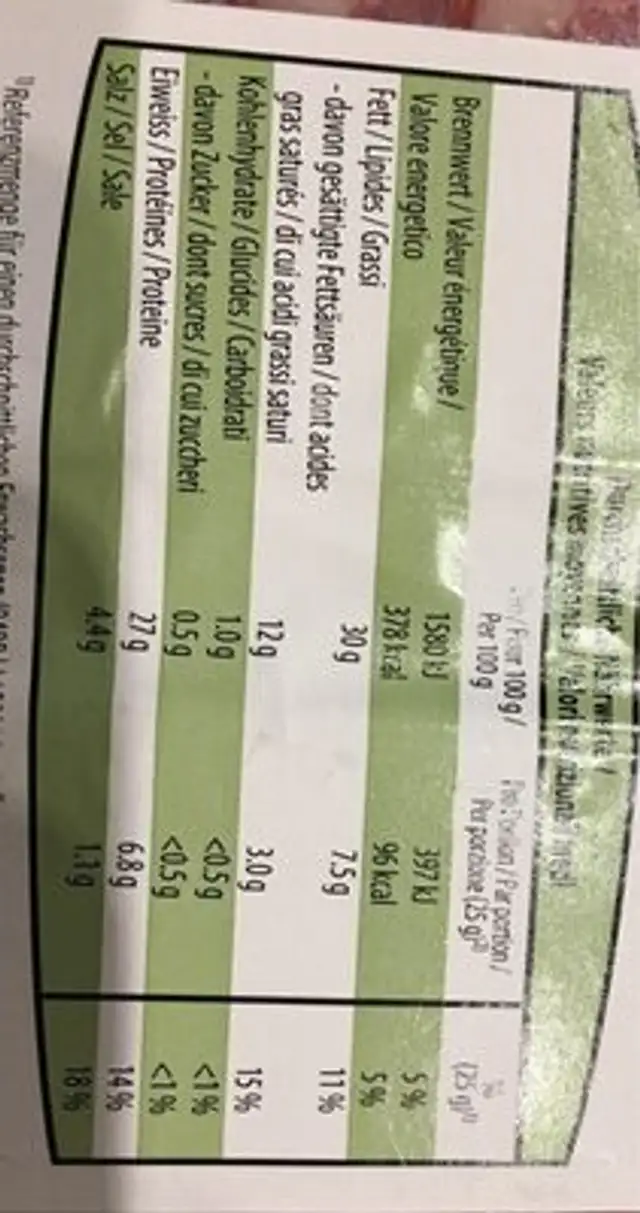 Salami nature bio nutrition facts table