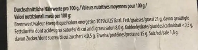 Saucisse à rôtir de porc nutrition facts table