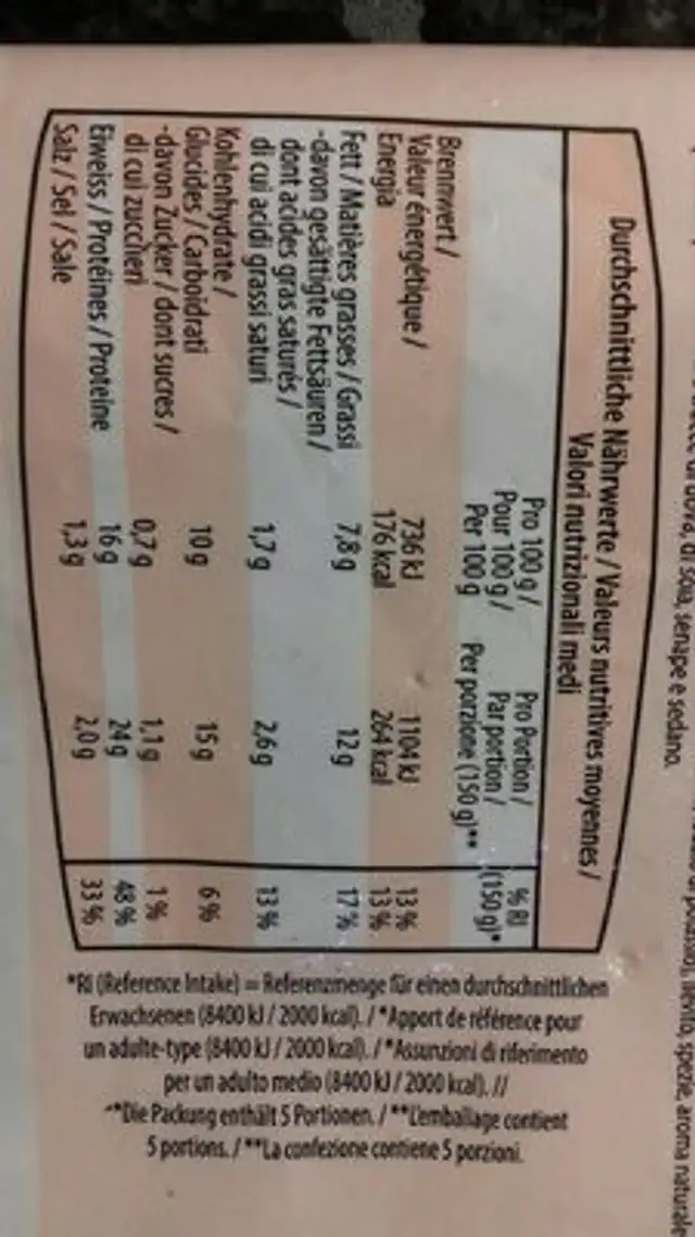 Cordon bleu de poulet nutrition facts table