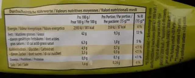 Mayo tartar nutrition facts table