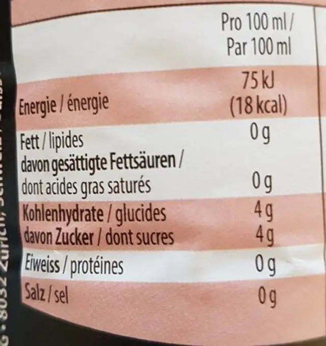 Active race (boisson isotonique pour sport) nutrition facts table
