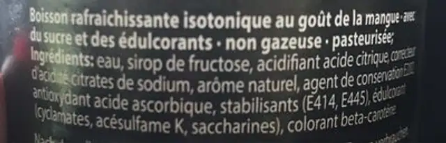 Sport mango ingredients label