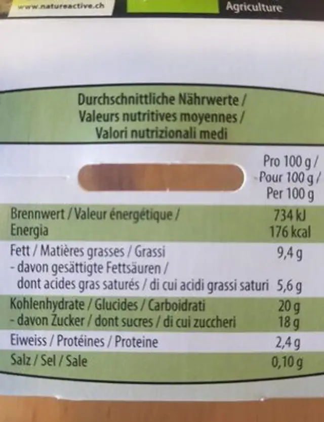 Panna Cotta bio avec framboise nutrition facts table