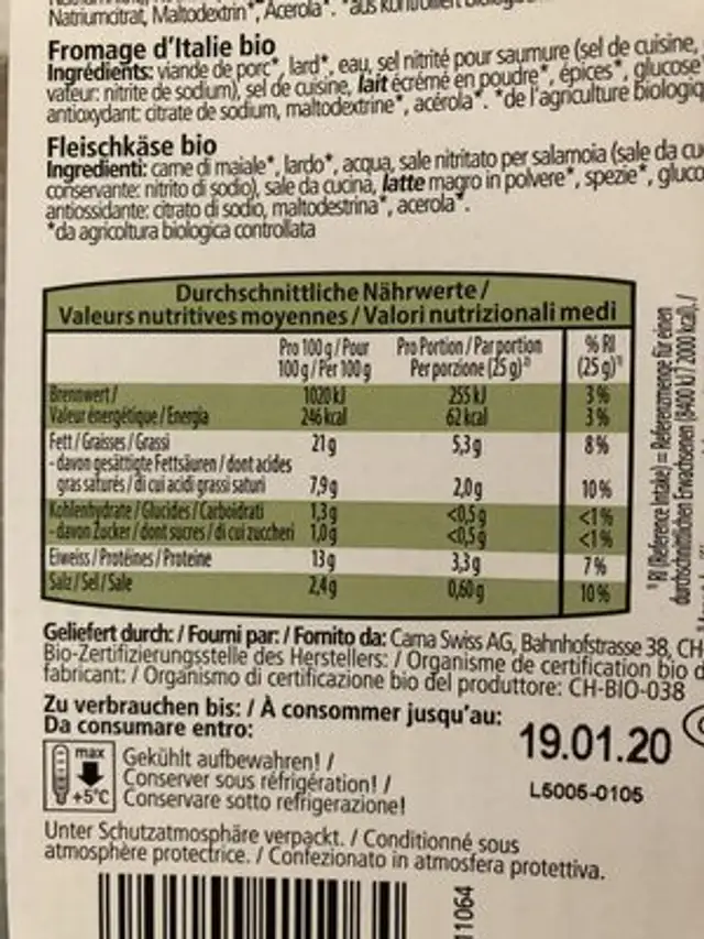 Unknown nutrition facts table