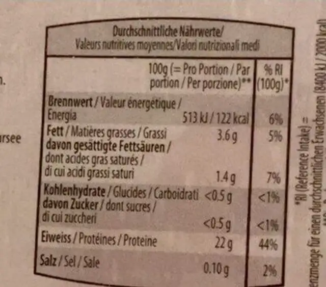 Tranche de cuisse de porc nutrition facts table