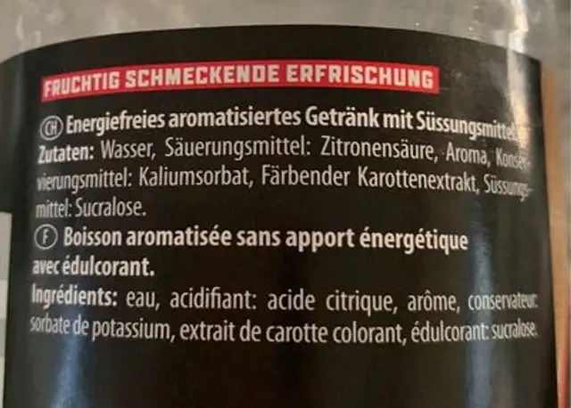 Active red berry flavor ingredients label