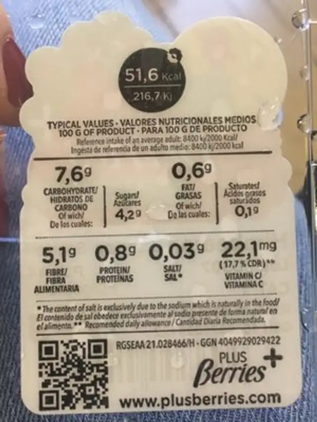 Framboises ingredients label