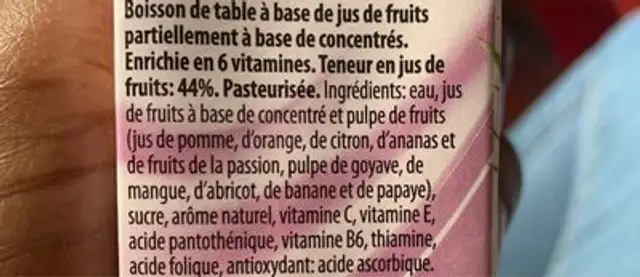 Tropical Drink nutrition facts table