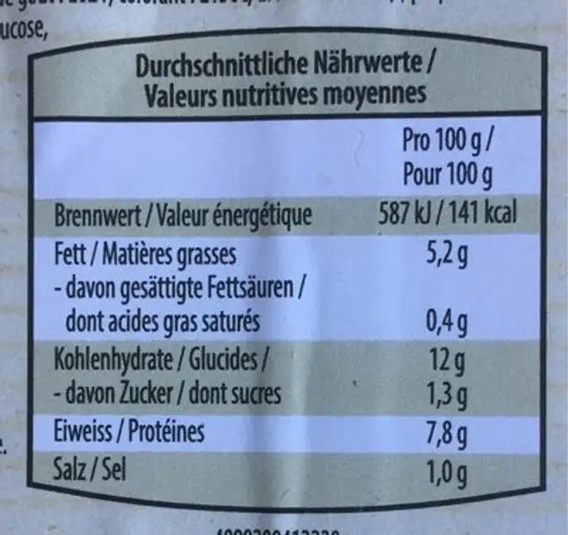 Linsensalat nutrition facts table