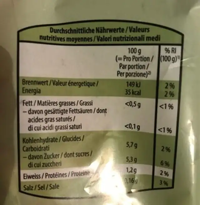 Melange de légumes nutrition facts table