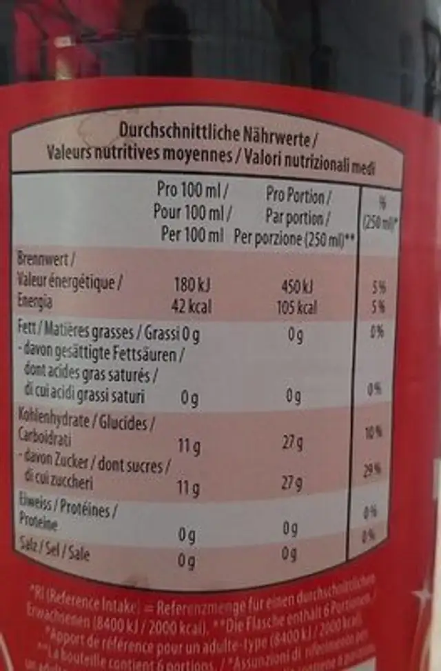 Cola topstar nutrition facts table