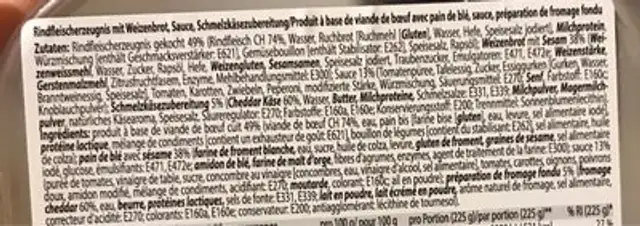 burger ingredients label