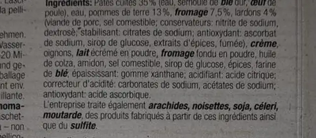 Maccheroni des Alpes ingredients label