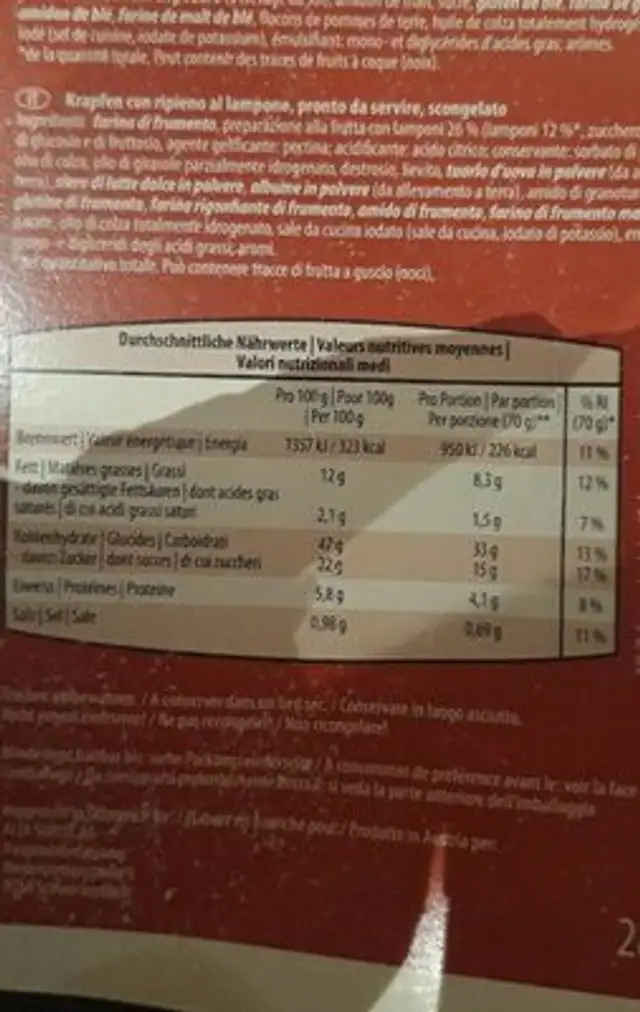 Berliner boule de Berlin nutrition facts table