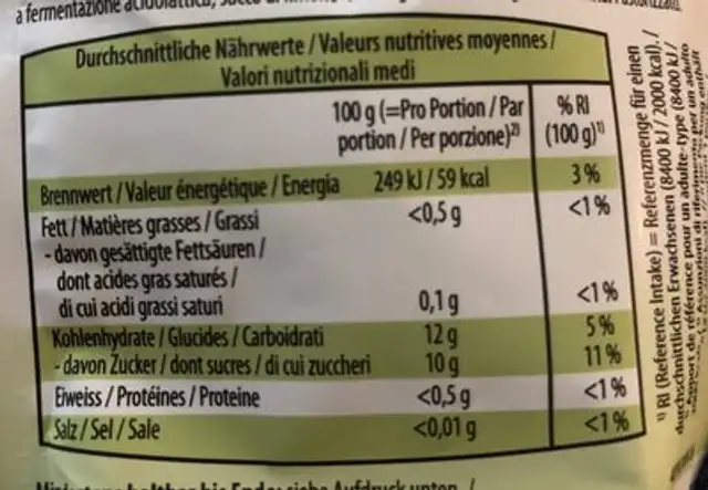Snack bio aux fruits et legumes nutrition facts table