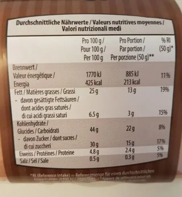 Cake au chocolat nutrition facts table