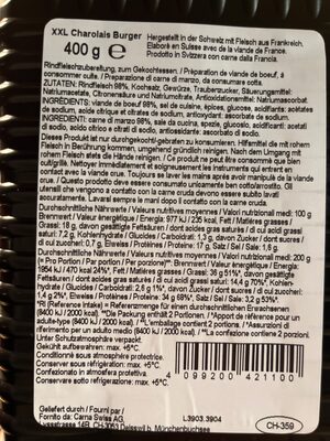 XXL charolais burger ingredients label