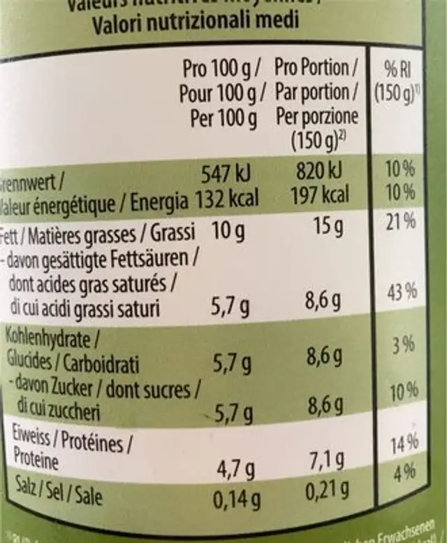 Bio joghurt à la grecque nutrition facts table