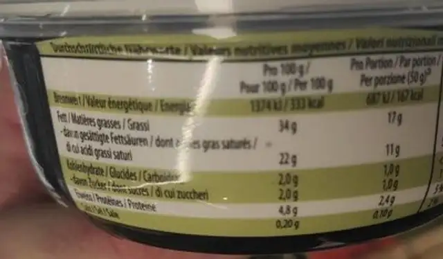 Bio mascarpone nutrition facts table