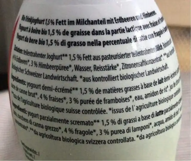Bio Joghurtdrink nutrition facts table