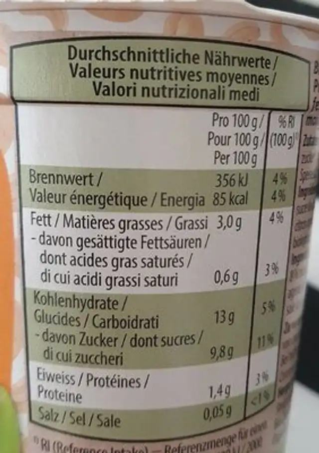 Yogourt Cajou mangue nutrition facts table