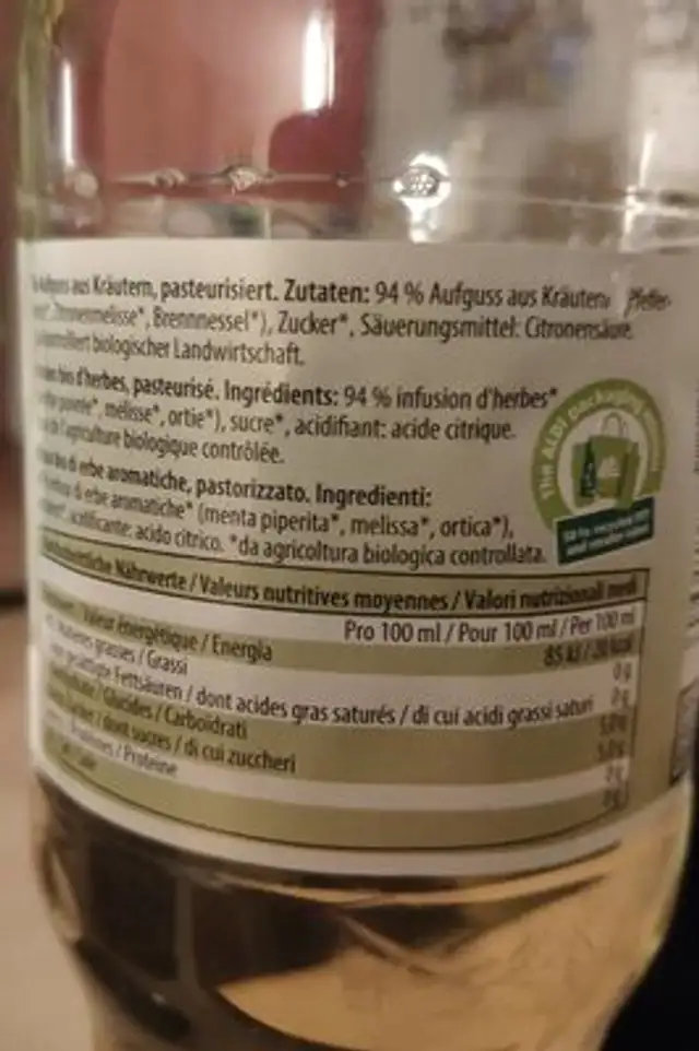 Thé froid bio nutrition facts table