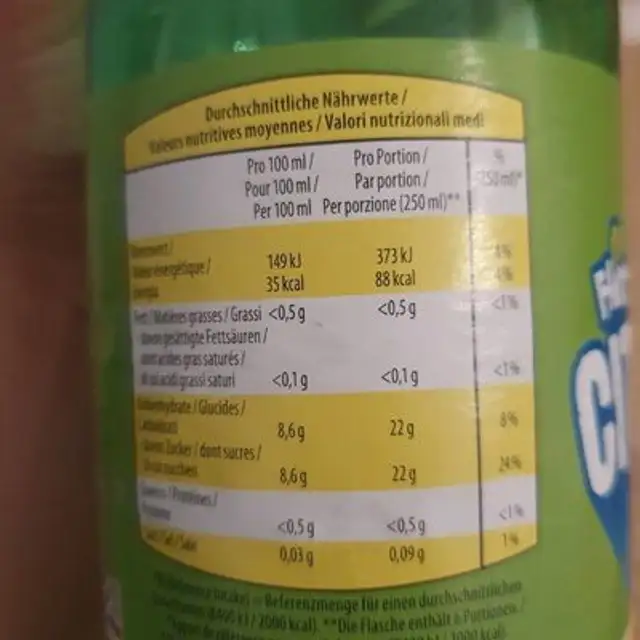 Flirt citron nutrition facts table
