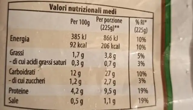 Zuppa Legumi e Cereali nutrition facts table