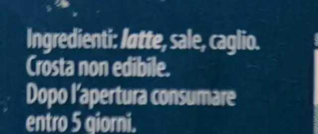 Gorgonzola DOP ingredients label