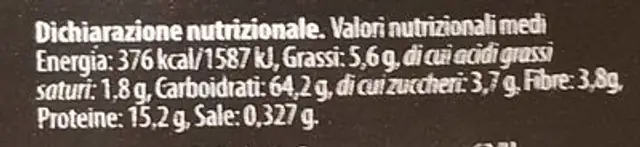 Tagliatelle nutrition facts table
